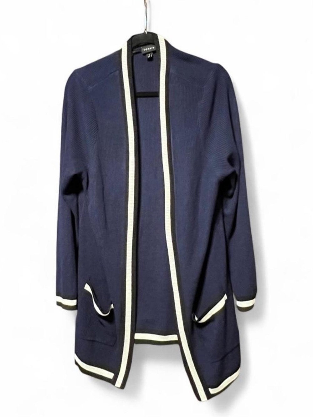 Torrid Navy Ribbed Varsity Open Front Duster‎ Cardigan Plus Size 2X Cozy Classic